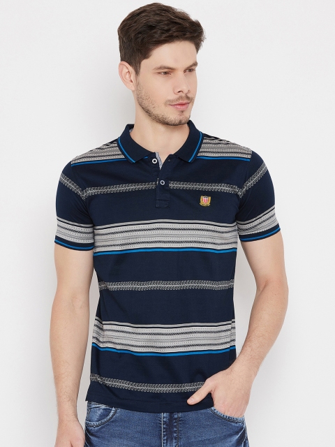 

Duke Men Blue Striped Polo Collar T-shirt