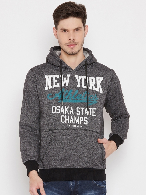 

Duke Men Grey Printed Hooded Sweatshirt
