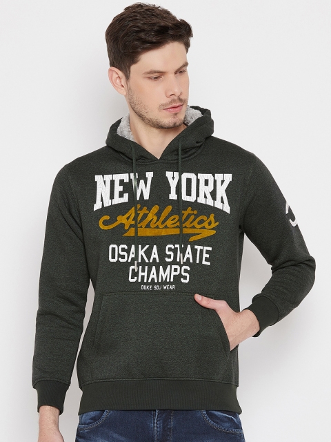 

Duke Men Green Printed Hooded Sweatshirt