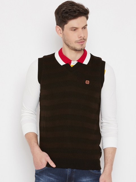 

Duke Men Brown Striped Pullover