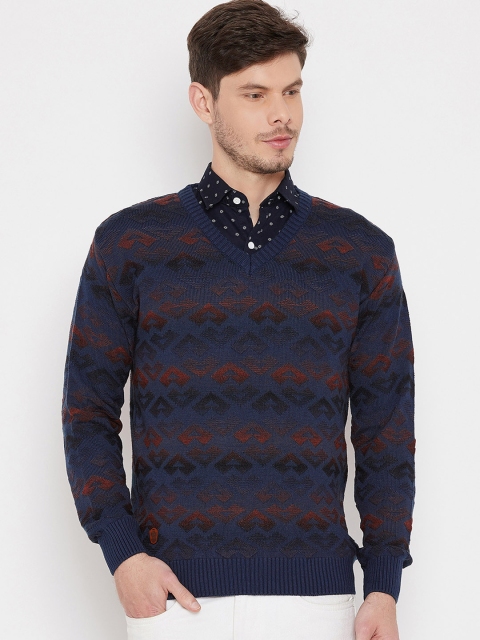 

Duke Men Blue & Brown Self Design Pullover