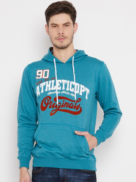 

Duke Men Blue Printed Hooded Sweatshirt