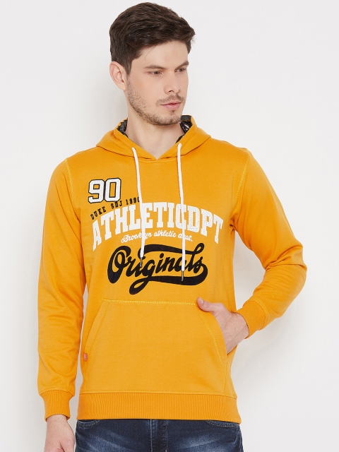 

Duke Men Mustard Yellow Printed Hooded Sweatshirt