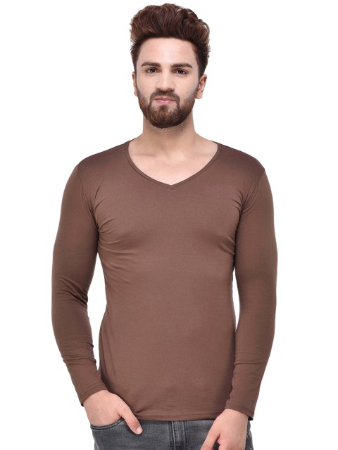 

Tinted Men Coffee Brown Solid V-Neck T-shirt