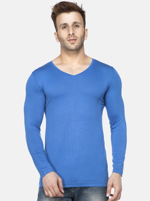 

Tinted Men Blue Solid V-Neck T-shirt