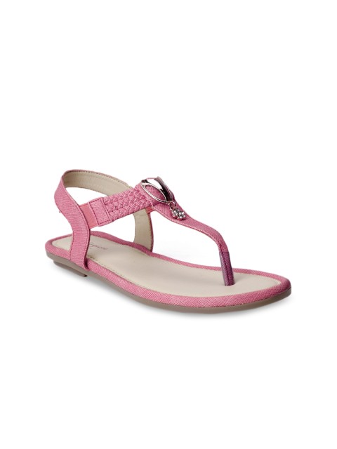 

meriggiare Women Pink Solid Synthetic T-Strap Flats