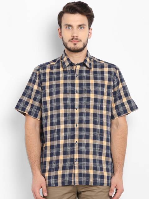 

ColorPlus Men Blue & Yellow Regular Fit Checked Casual Shirt
