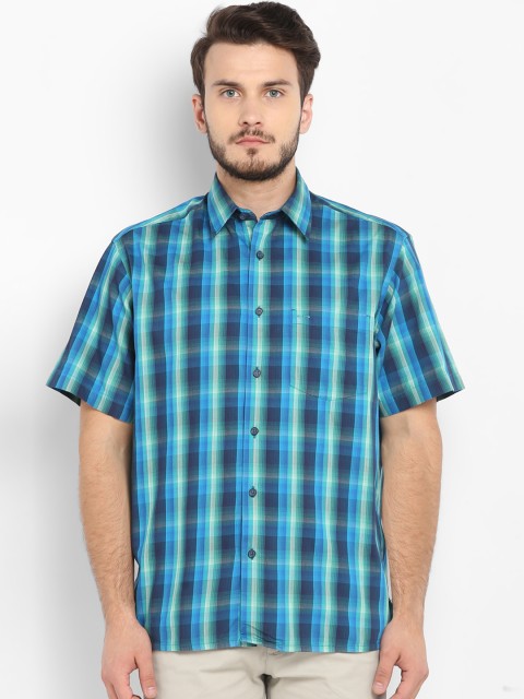 

ColorPlus Men Blue & White Regular Fit Checked Casual Shirt