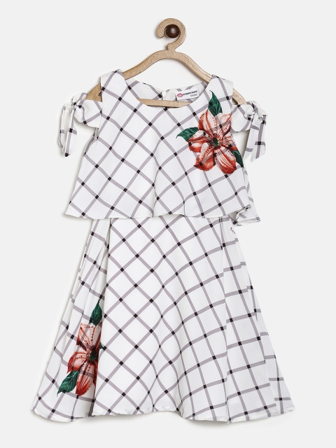 

Peppermint Girls Off-White Checked A-Line Dress