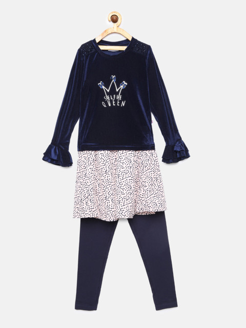 

Peppermint Girls Navy Blue & Pink Top with Skirt