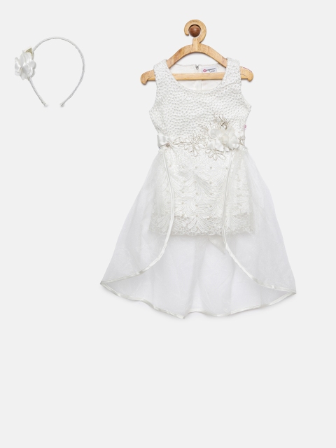 

Peppermint Girls Off-White Self Design Fit & Flare Dress