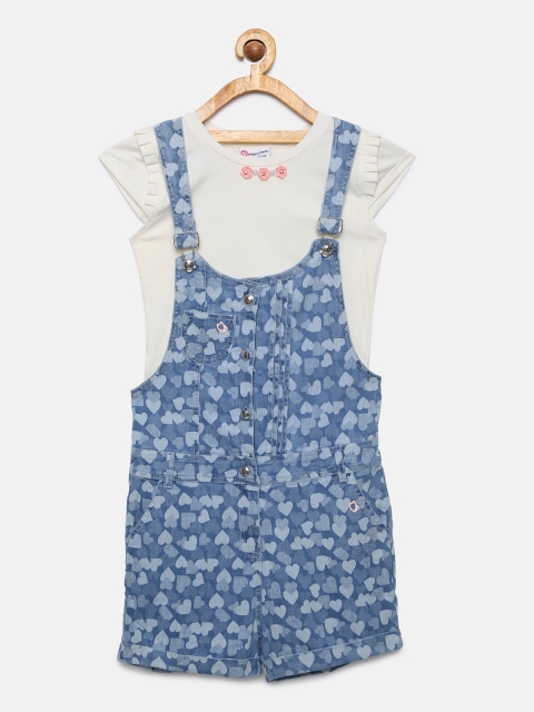 

Peppermint Girls Blue & White Denim Dungarees With Tops