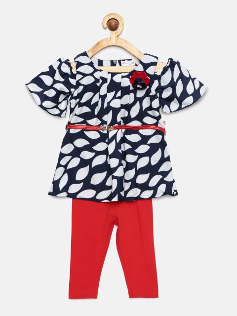 

Peppermint Girls Navy Blue Printed Dress