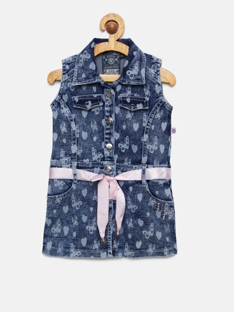 

Peppermint Girls Navy Blue Printed Denim Dress