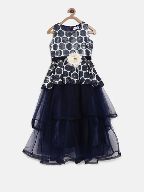 

Peppermint Girls Navy Blue Printed Layered Fit and Flare Dress
