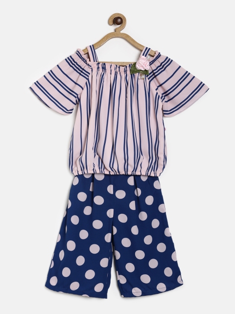 

Peppermint Girls Pink & Navy Blue Striped Top with Palazzos