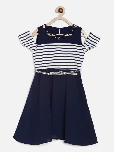 

Peppermint Girls Navy Blue Solid Fit and Flare Dress