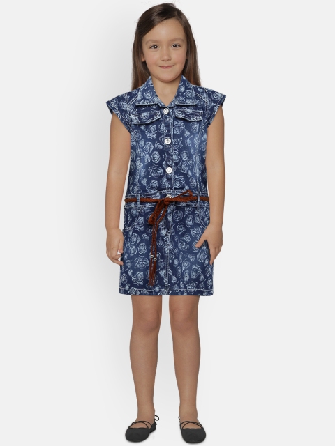 

Peppermint Girls Navy Blue Printed Shirt Dress