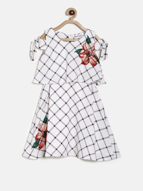 

Peppermint Girls Off-White MOON FLOWER Checked Fit and Flare Dress