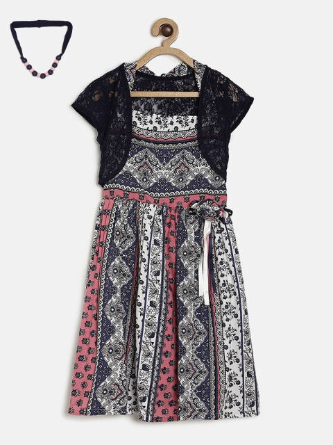 

Peppermint Girls Pink Printed Fit and Flare Dress