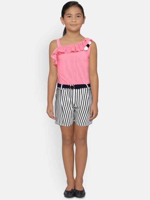 

Peppermint Girls Peach-Coloured & Navy Blue Striped Playsuit