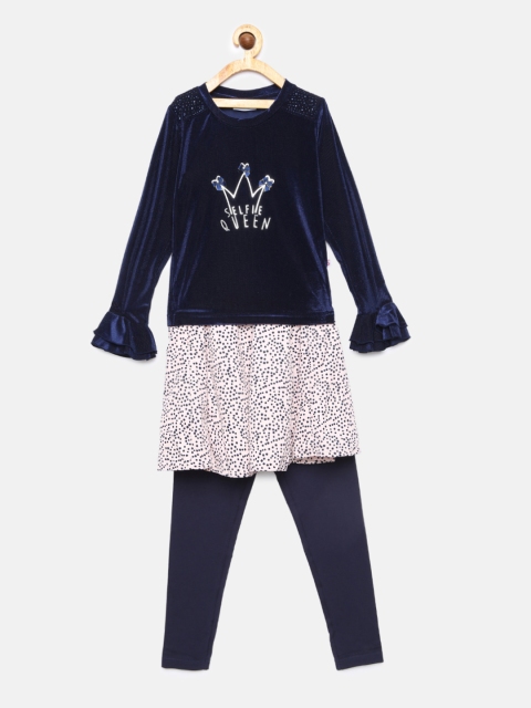 

Peppermint Girls Navy Blue & Pink Top with Skirt