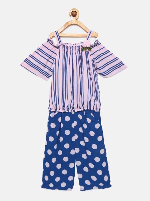 

Peppermint Girls Pink & Blue Printed Top with Palazzos