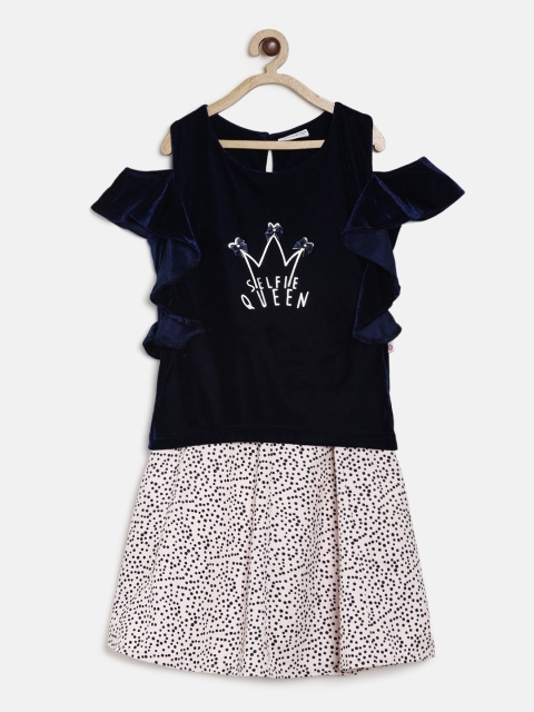 

Peppermint Girls Navy Blue & Pink Solid Top with Skirt