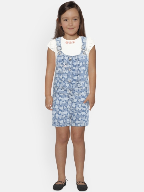 

Peppermint Girls Blue Solid T-shirt with Dungarees