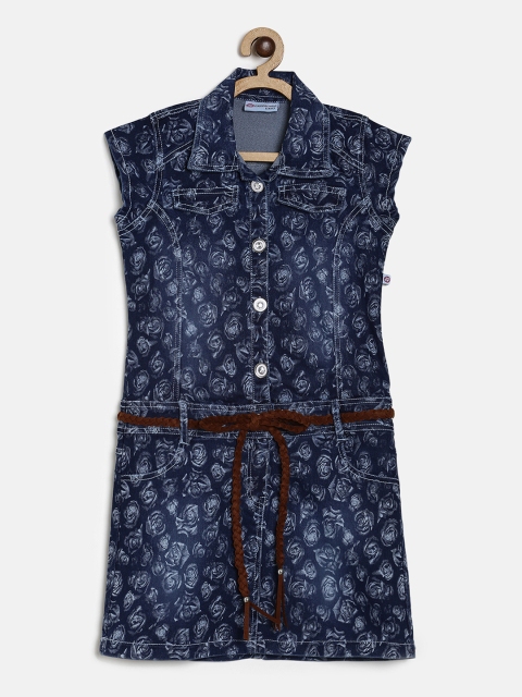 

Peppermint Girls Blue Printed Denim Shirt Dress