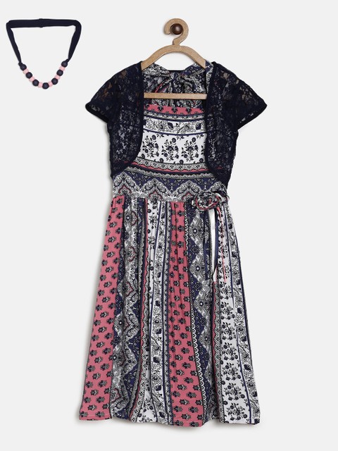 

Peppermint Girls Multicoloured Printed Fit and Flare Dress, Multi