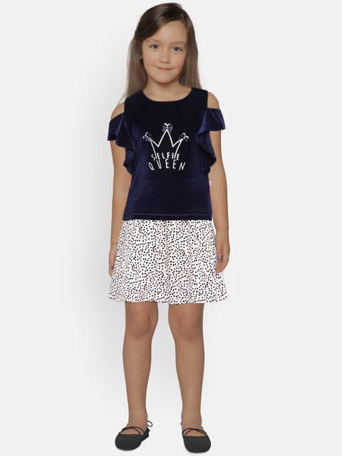 

Peppermint Girls Navy Blue & Pink Top with Skirt
