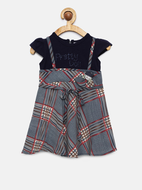 

Peppermint Girls Navy Blue Checked Dress