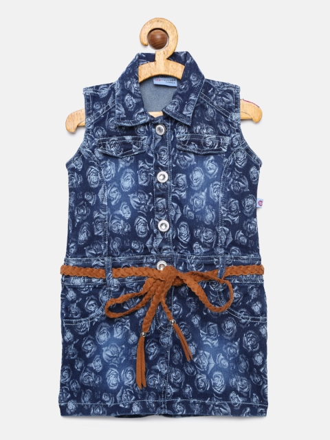 

Peppermint Girls Blue Printed Denim Shirt Dress