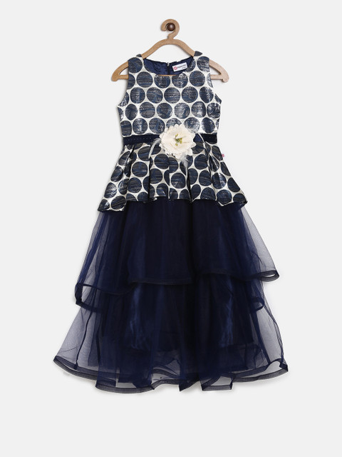 

Peppermint Girls Navy Blue Printed Layered Fit and Flare Dress