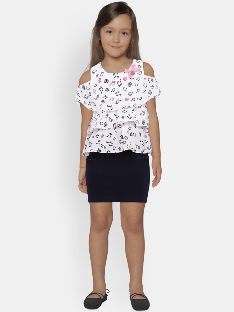 

Peppermint Girls Navy Blue & White Printed Top with Skirt