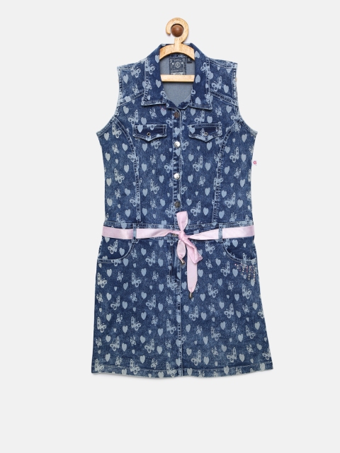 

Peppermint Girls Navy Blue Printed Shirt-Style Dress