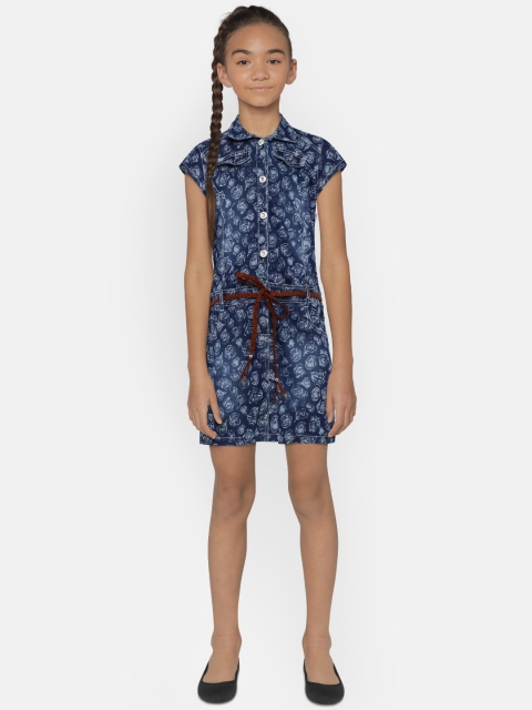 

Peppermint Girls Blue Printed A-Line Dress