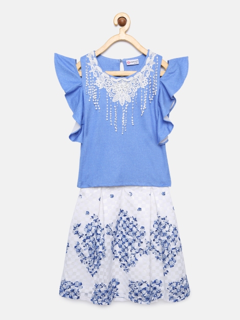 

Peppermint Girls Blue Embellished Top with Skirt