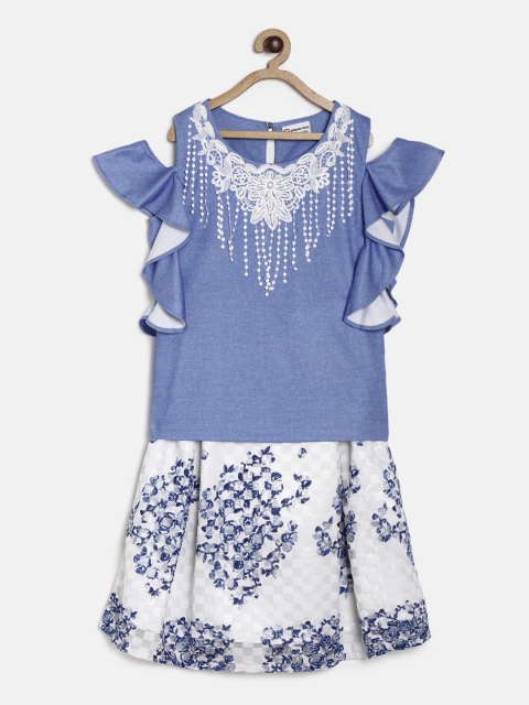 

Peppermint Girls Blue & White BLUE JUNCTION Printed Top with Skirt