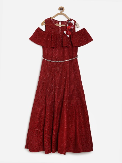 

Peppermint Girls Maroon Solid Fit and Flare Dress