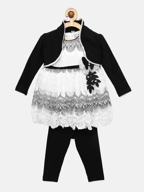 

Peppermint Girls Off-White Self Design Fit and Flare Dress