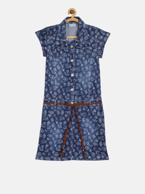 

Peppermint Girls Navy Blue Printed Shirt Dress