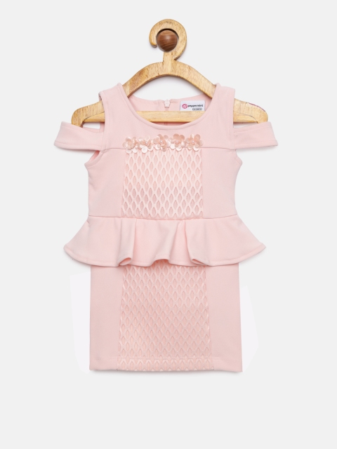 

Peppermint Girls Peach-Coloured Self Design Peplum Dress