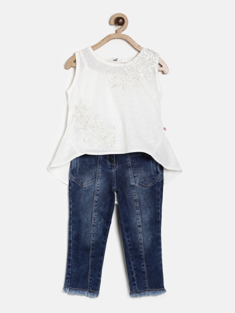 

Peppermint Girls Off-White & Blue Solid Top with Capri