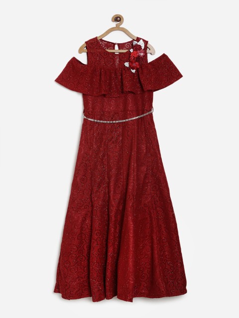 

Peppermint Girls Maroon Solid Fit and Flare Dress