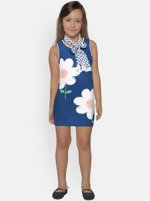 

Peppermint Girls Blue Printed Bodycon Dress with Scarf