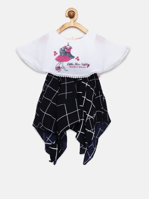 

Peppermint Girls Black & White Checked Fit and Flare Dress, Navy blue