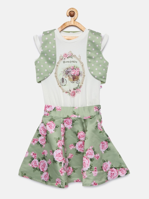 

Peppermint Girls Sea Green Printed Top with Skirt