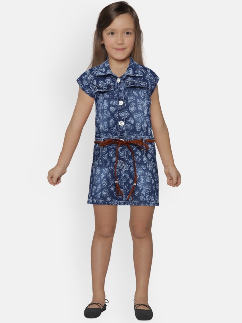 

Peppermint Girls Blue Printed A-line Dress